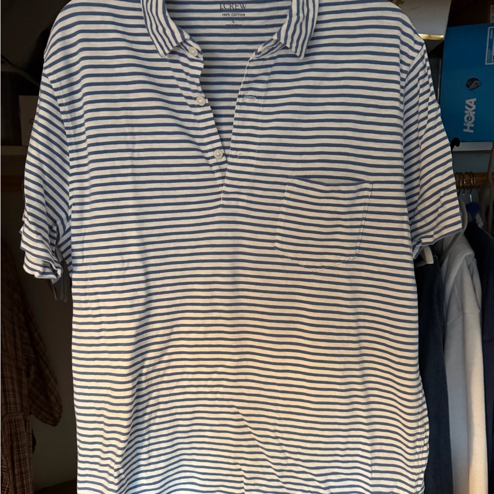 J. Crew Blue and White Striped Polo Shirt